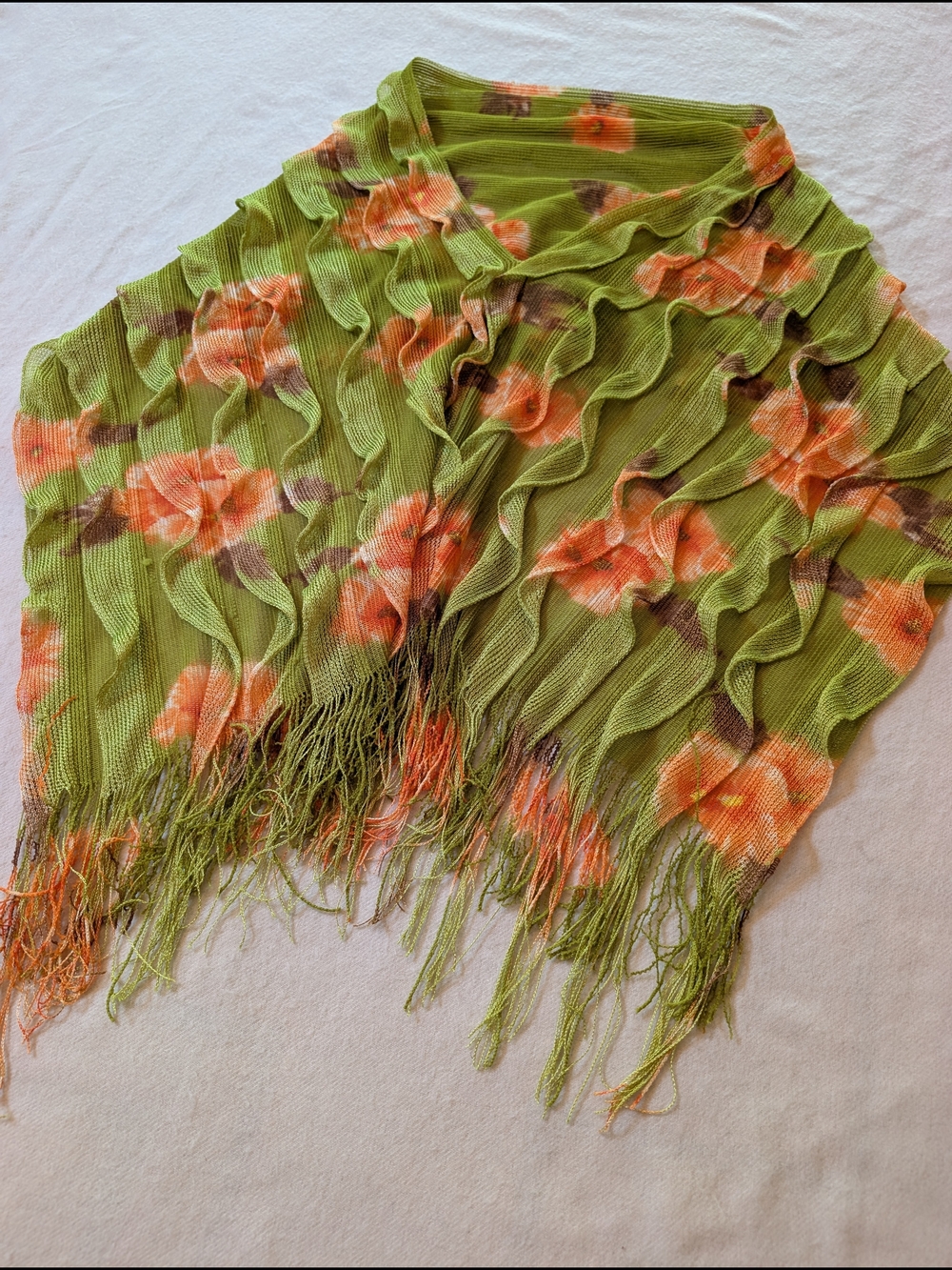 Green Floral Fringe Scarf Wrap Shawl